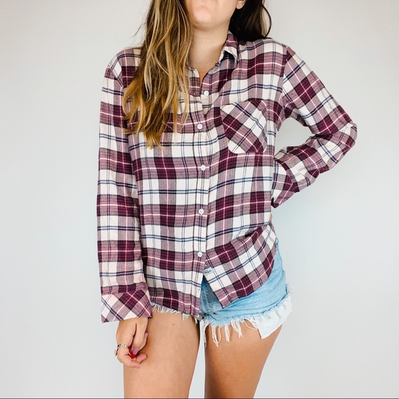 Rails Tops - Rails maroon plaid button down flannel